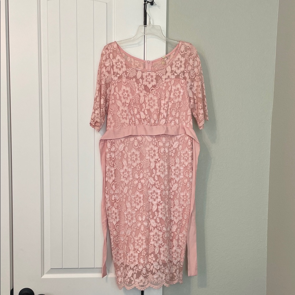 Hello MIZ Blush Lace Midi Dress